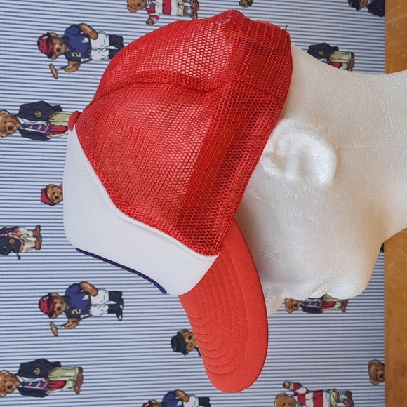 Vintage 80s Ford Mustang patched red & white mesh foam panel trucker hat cap - Picture 2 of 8